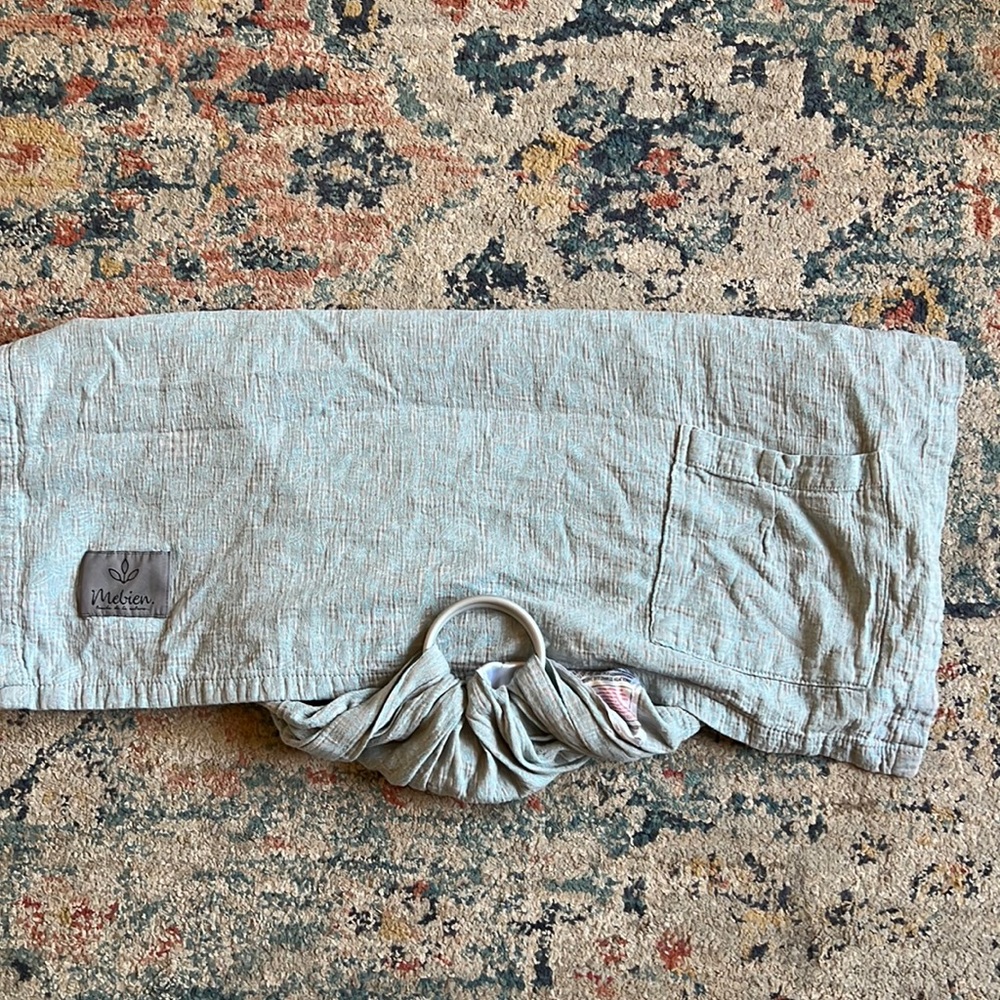 Mebien baby ring sling wrap carrier with silver ring & pocket